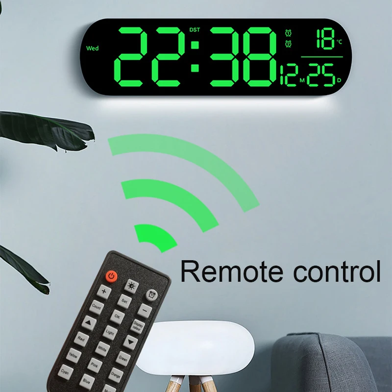 RGB Colorful Large Digital Wall Clock Temperature Date and Week Display Dual Alarm Clock Electronic Watch with Remote Control
