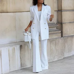 Chándal elegante para mujer, conjunto de dos piezas a juego, blazer de doble botonadura y pantalones acampanados rectos