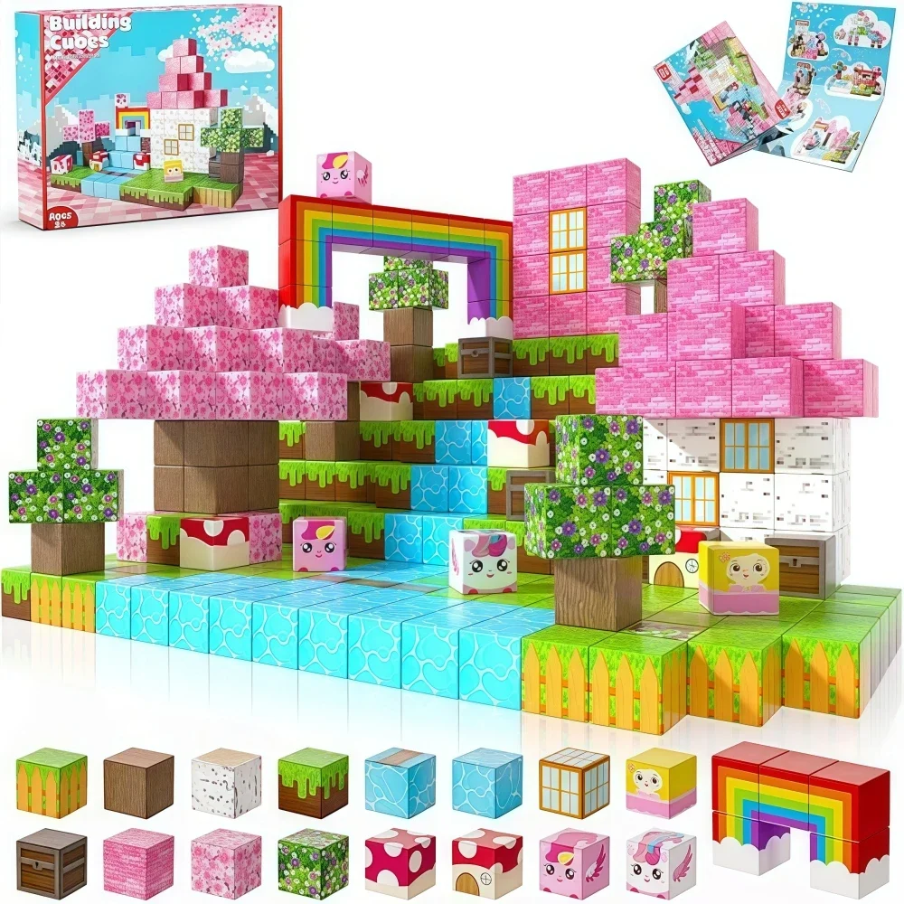 Magnetischer Block-Baustein MY World Girl Regenbogen-Bauset mit verschiedenen Kombinationen, DIY-Lernspielzeug, Geburtstagsgeschenke