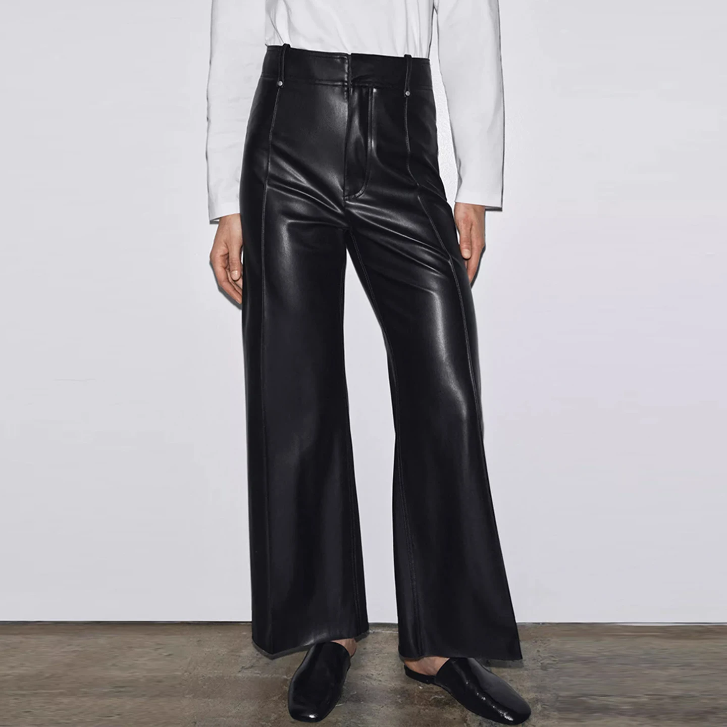 الحلو شخصية تأثير الجلود فضفاضة مصممة السراويل للنساء عالية الخصر واسعة الساق عارضة السراويل الخريف الوافدين الجدد #2