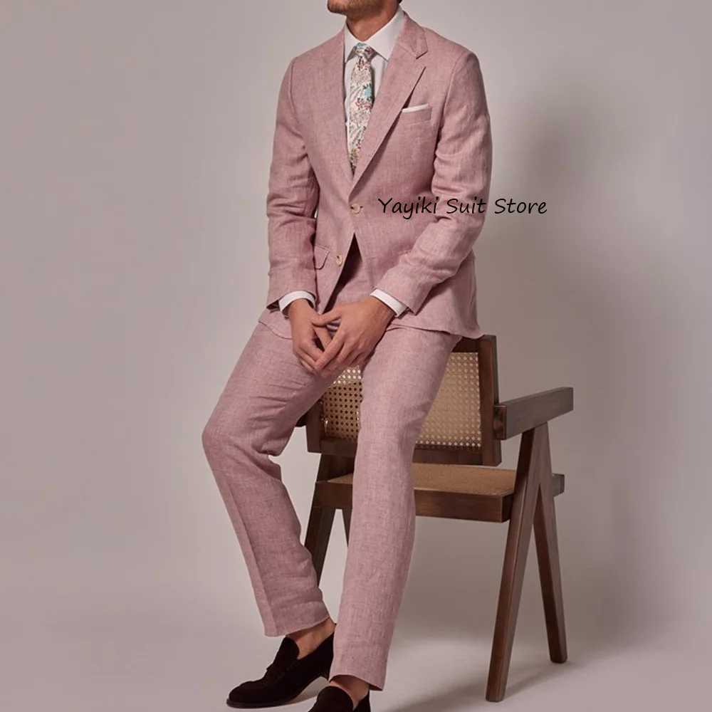 

Linen 2 Piece Set for Man Men's Suit Collar Elegant Men's Suits Two Buttons Casual Flap Pockets Classic Fashion Full Blazer