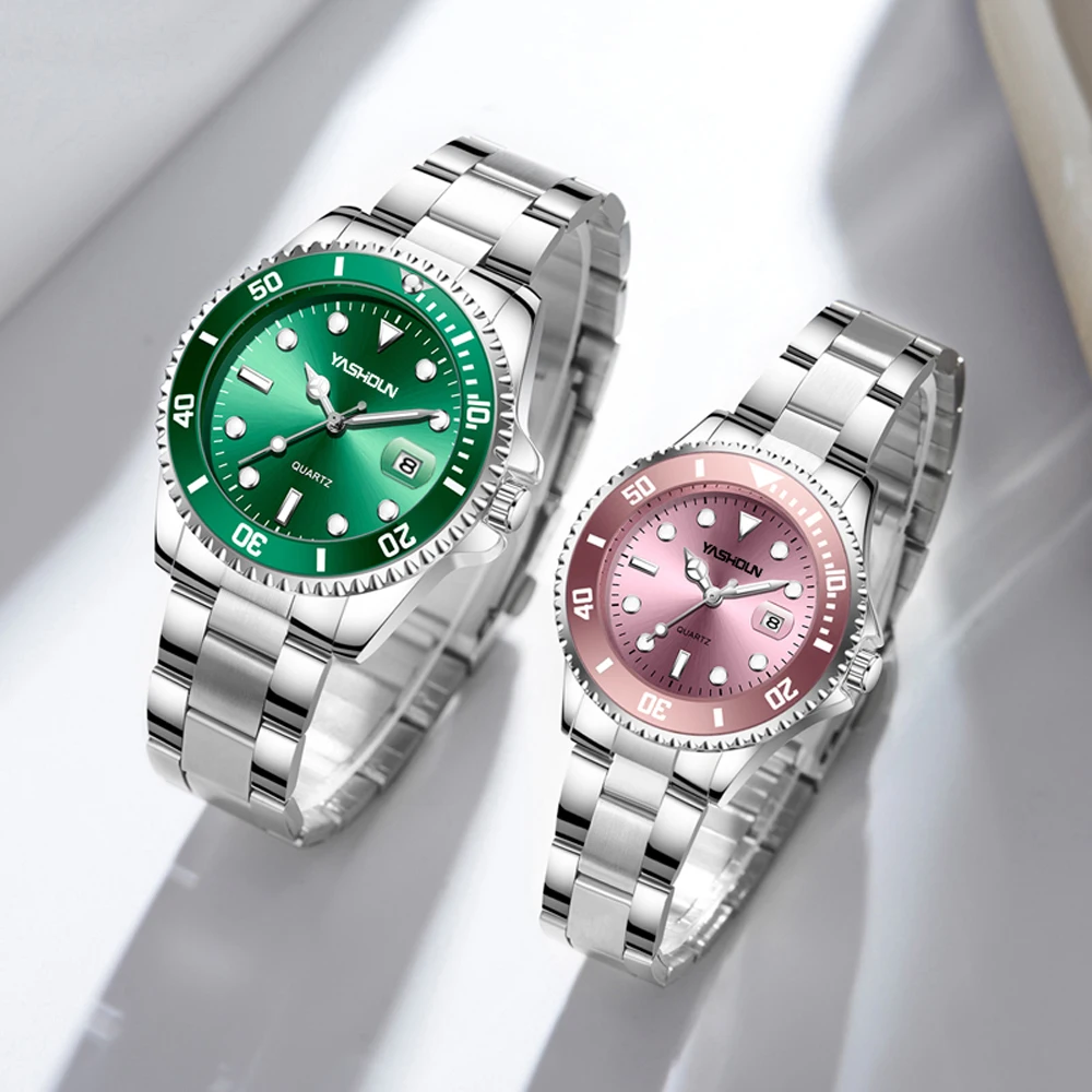 Couple Pair Quartz Watches Luminous Calendar Date Window Stainless Steel Waterproof Casual Wristwatch for Woman Men