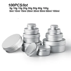 100pcs 5g 10g 15g 20g 30g 50g 60g 100g Aluminum Tin Jars Empty Metal Cosmetic Face Care Eye Cream Lip Balm Gloss Packaging