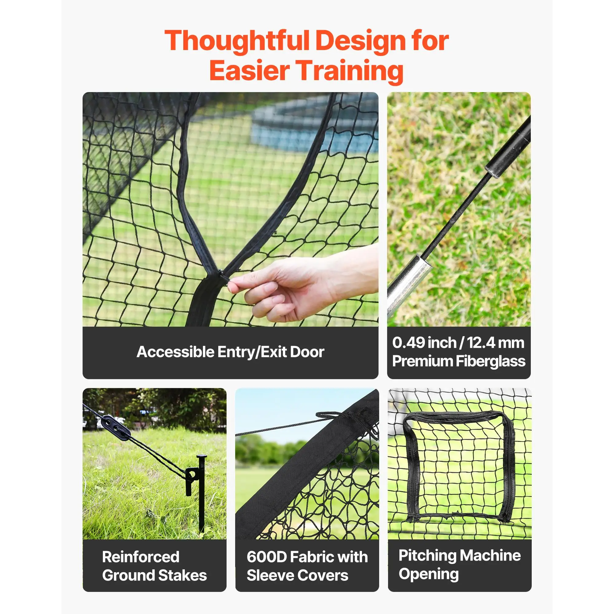 Portable Baseball Batting Cage 33.0 x 12.0 x 9.8 FT Freestanding Hitting Practice Net with 4 Ply Knotless Polyester Netting and Pitching Machine Opening for indoor Outdoor Use