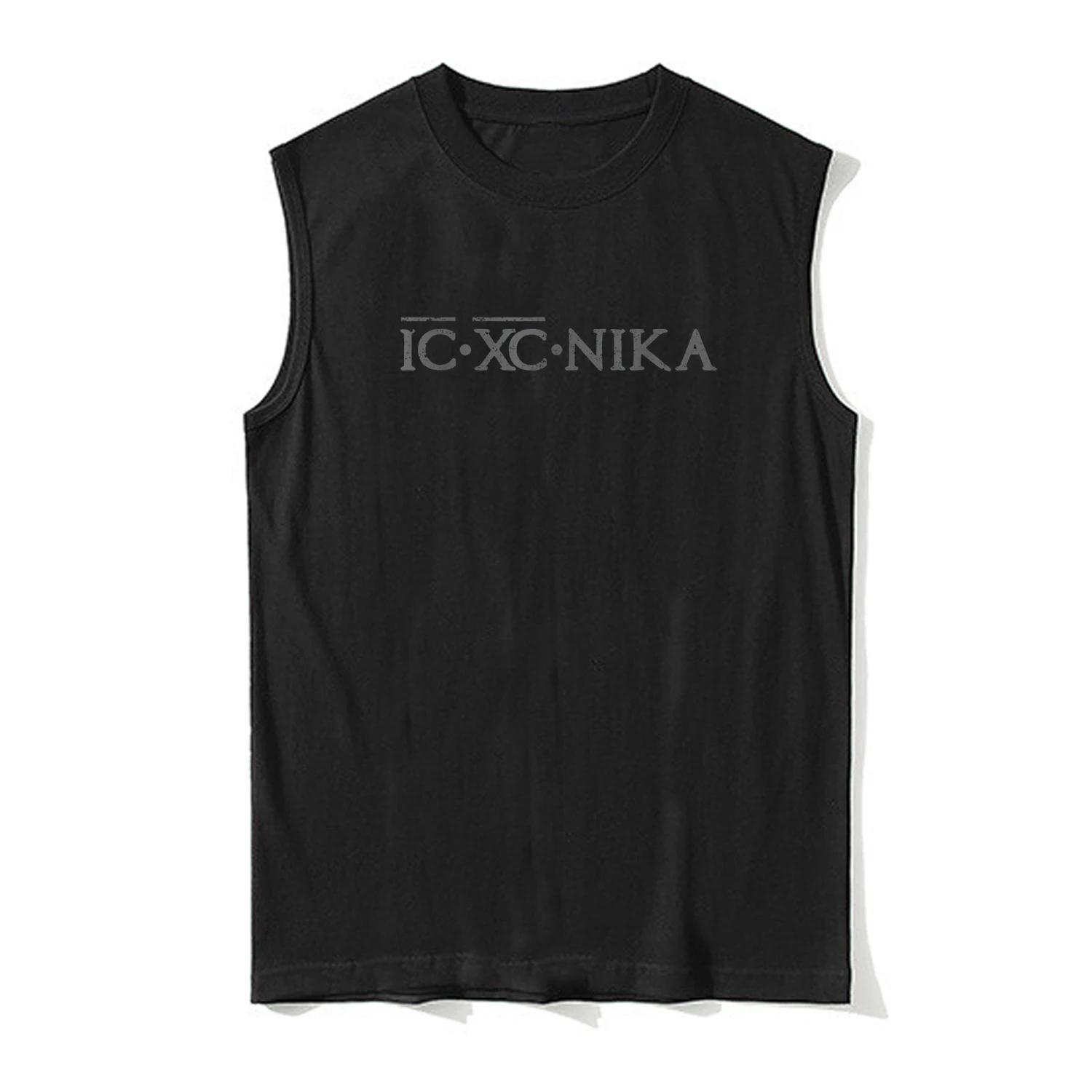 

Иисус Христа покорил. Православный христианский ИС XC Ника майка 100% хлопок Круглый вырез повседневный мужской жилет без рукавов Футболка