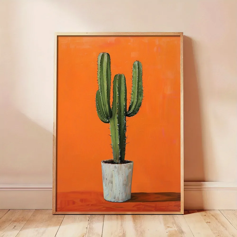 Modern Frameless Simple Cactus Poster Waterproof Canvas Wall Art for Living Rooms
