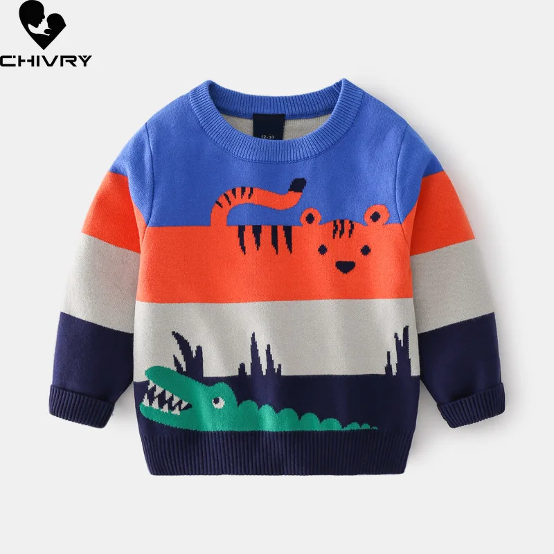 New 2022 Autumn Winter Kids Pullover Sweater Boys Cartoon Jacquard Thick O-neck Knitted Jumper Sweaters Tops Children Clothing