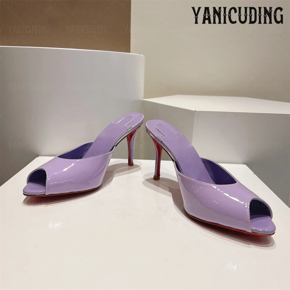 متعدد الألوان براءات الاختراع والجلود البغال اللمحة تو مثير النعال للنساء ألوان مخصصة خنجر الصيف الصنادل عالية الكعب الأحذية المصنوعة يدويا #4