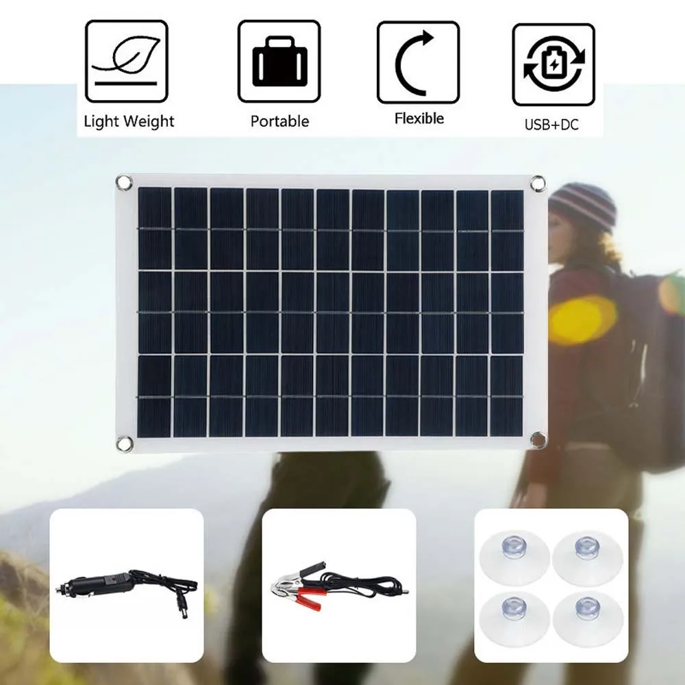 Zonnepanelen Fotovoltaïsche Panelen Buiten Flexibele Polykristallijne Rv Solar 18W 18V Dual Usb 30a 100a Contrallor Output