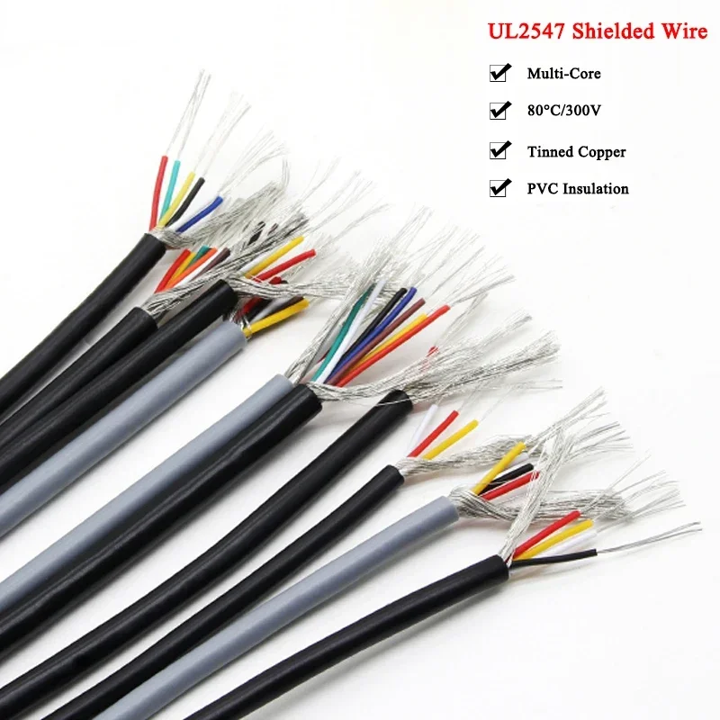 1M UL2547 Signal Shielded Cable 30 28 26 24 22 20 18AWG PVC Insulated 2 3 4 5 6 7 8Core Amplifier Audio Copper Wire Control Line