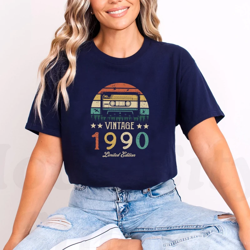 1990 35th 35 Years Old Birthday Gift Limited Edition Women T Shirt Mother Gifts Cotton Color Black T-shirt Vintage Sunset Tshirt