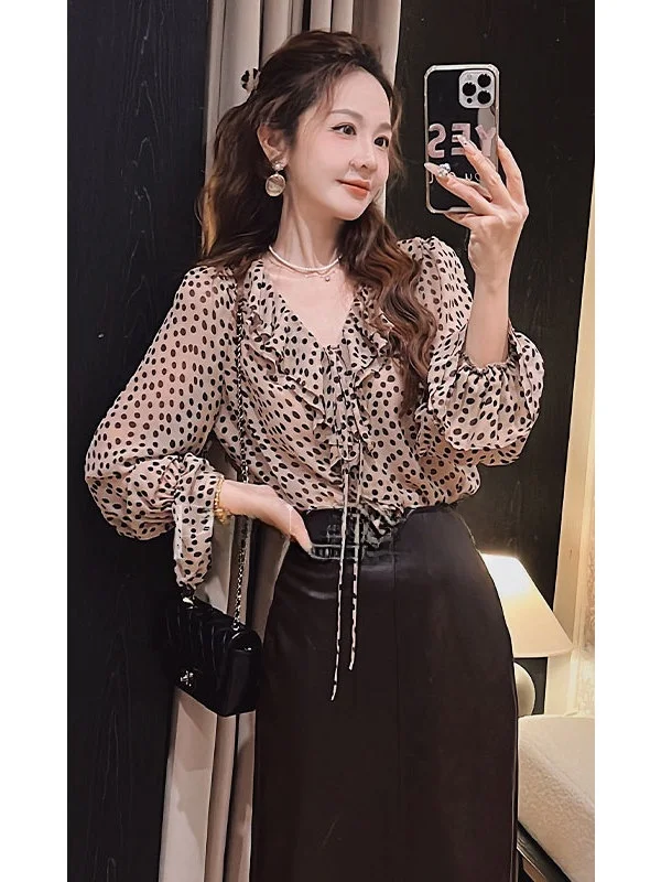 

Элегантная блузка Ele Sweet PINZIKO с цветочным кружевом и юбка-полусолнце из жоржета в корейском стиле, свободного кроя, из полиэстера