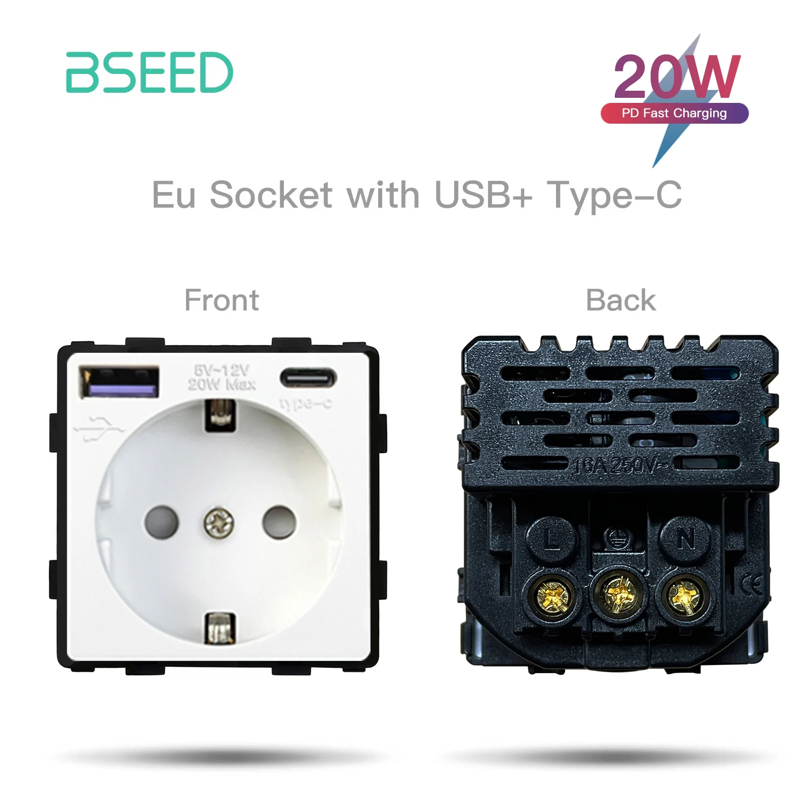 BSEED EU Standard Taste Schalter Teil HDMI USB TV Internet Typ-C Buchse Funktion Teile Mit Glas Rahmen DIY Heimwerker