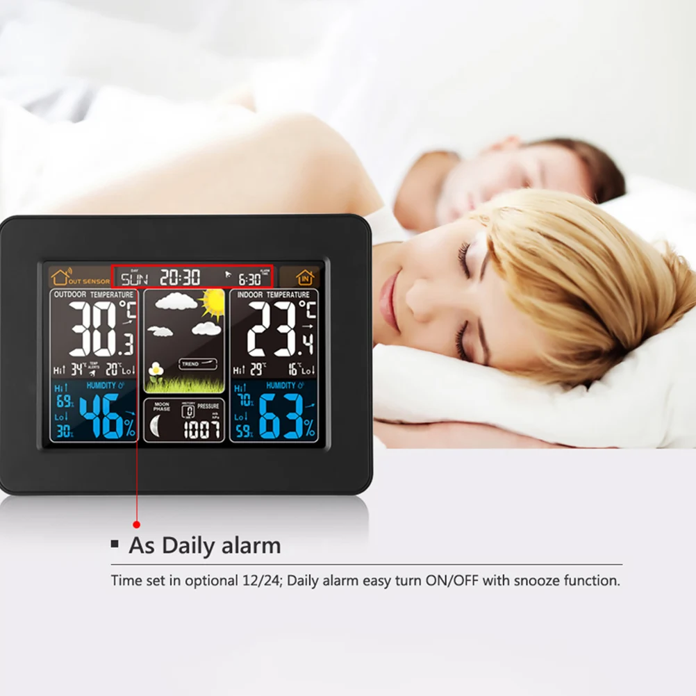 

1pc Weather Clock Lcd Display Digital Thermometer Hygrometer Temperature Humidity Monitor Indoor Outdoor Home Office Use High