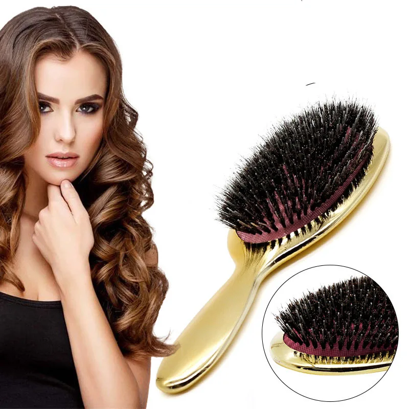 

Luxury Gold And Silver Color Boar Bristle Paddle Hair Brush Oval Hair Brush Anti Static Hair Comb Hairdressing Massage Comb