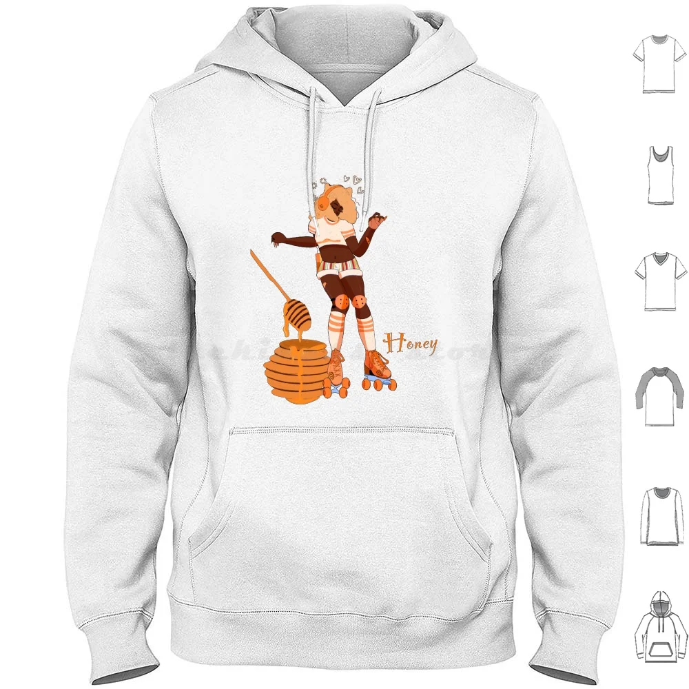 Honey Skater Hoodie cotton Long Sleeve Honey Skater Rolling Skater Rolling Skates Orange Black Girl Girl Retro Cute Cute Art