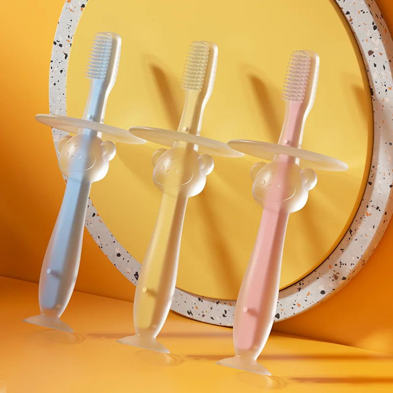 Baby Toothbrush Children Child Toothbrush Teethers Baby Brush Silicone Kids Teeth Standing with suction cup Oral Care Cleaning