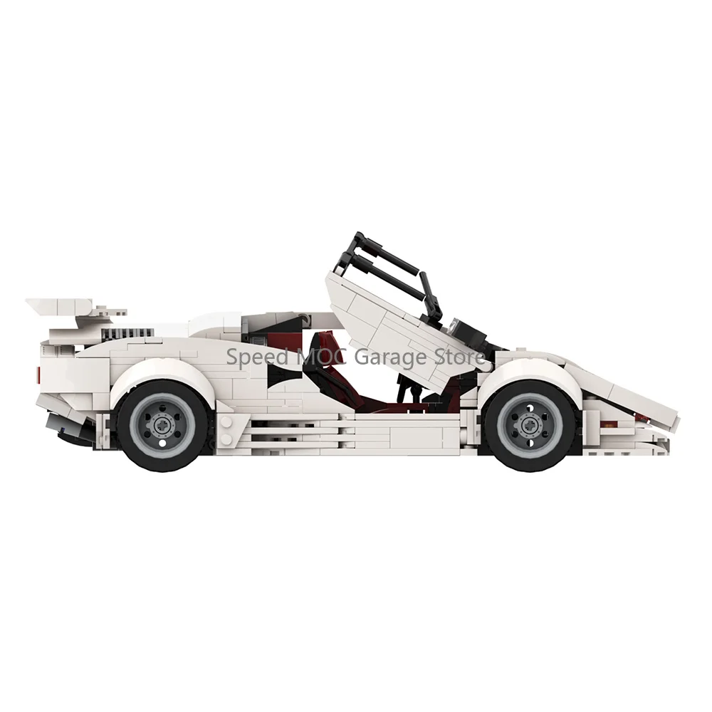 

White Classic Wedge-Shaped Retro Supercar Building Blocks MOC Set, Vintage Sports Car Model, DIY Assembly Toy Gift