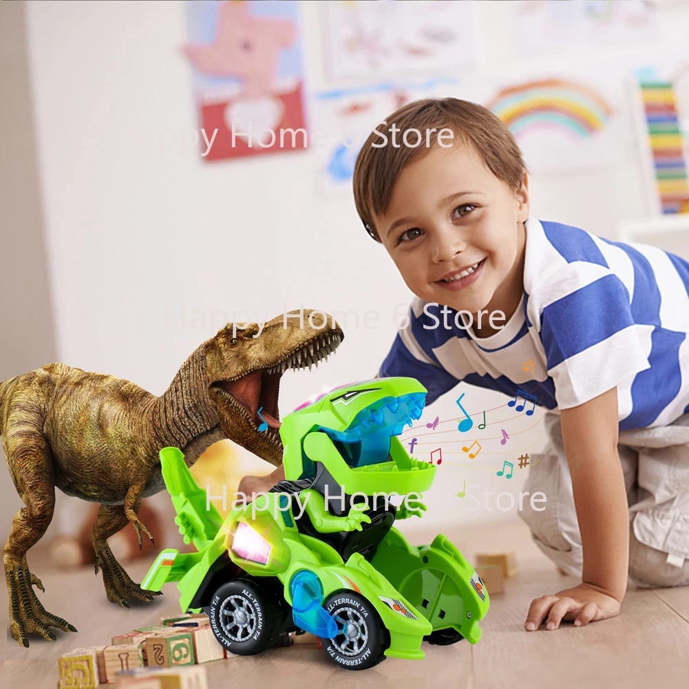 

2 in 1 Deformation Car Toys Automatic Transform Robot Model Dinosaur With Light Music Early Educational Dino Toy For Boy Gift
