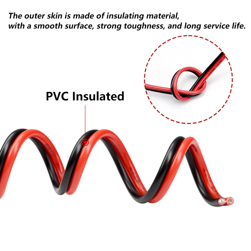 2468 Electric Wire 30 28 26 24 22 20 18 16AWG Black-Red 2Pins LED Strip Lighting Extension Power Cord Audio Tinned Copper Cable