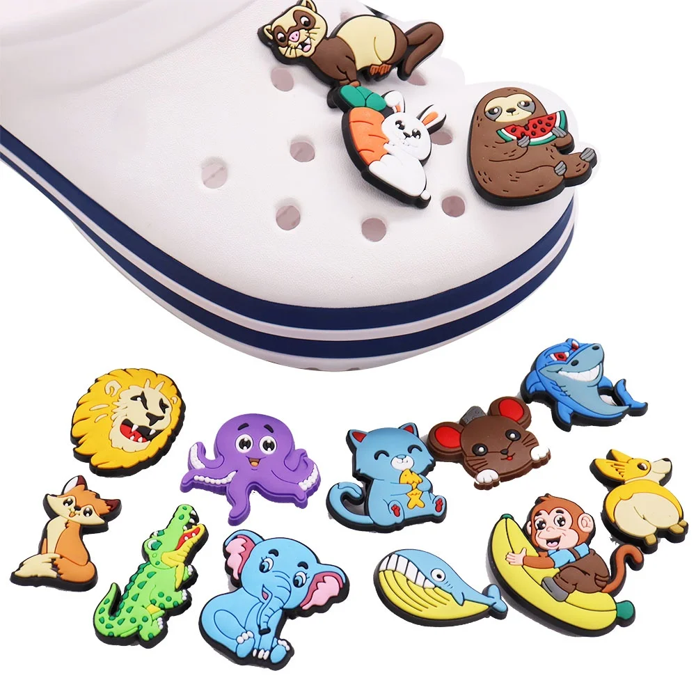 New Arrival 1pcs Shoe Charms Lion Monkey Whale Giftodile Octopus Accessories PVC Shoes Buckles Fit Wristbands Birthday Present