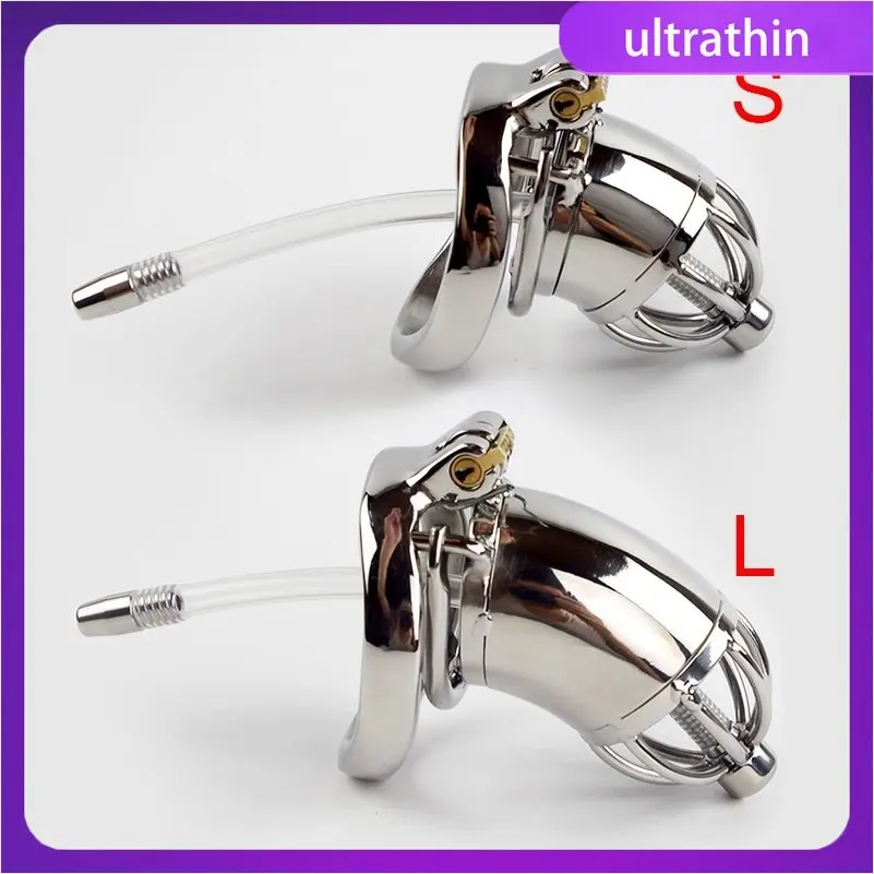 Stainless Steel Chastity Device with Urethral Sounds Catheter and Spike Ring S/L Size Cock Cage Male Chastity Belt 18+ Sex Shop