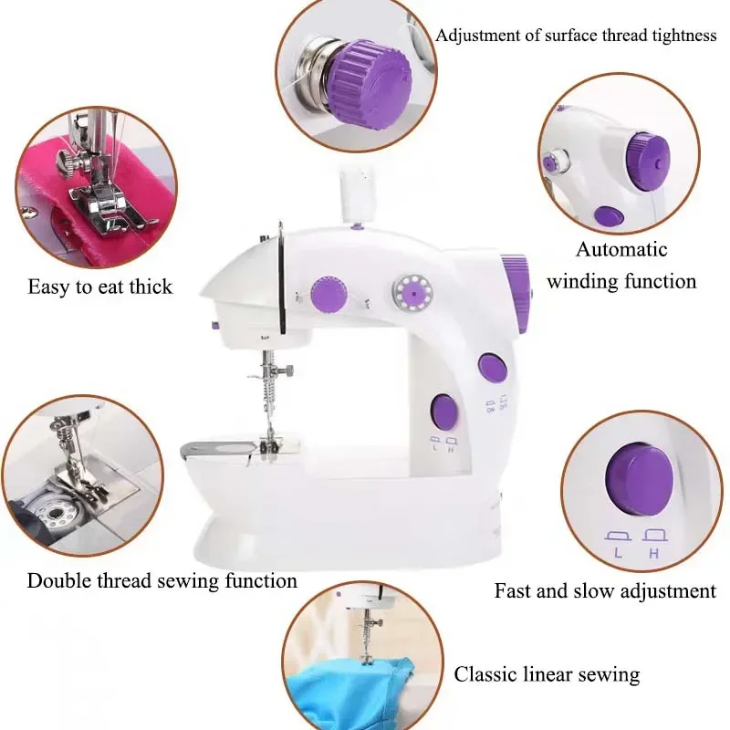 202 Household Sewing Machine Multifunctional Desktop Electric Power Sewing Machine With LED Lighting Cutting Knife Power Tools