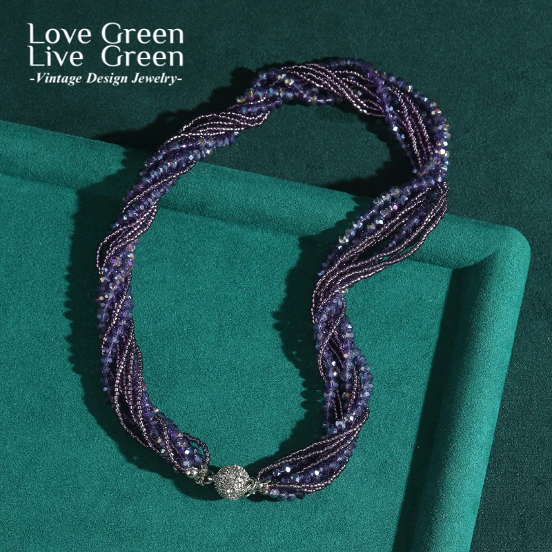 

Vintage Purple Beads Layered Necklace Twisted Crystal Ball Luxury Jewelry Designer Charms Fashion Trendy 2025 Unique Wedding