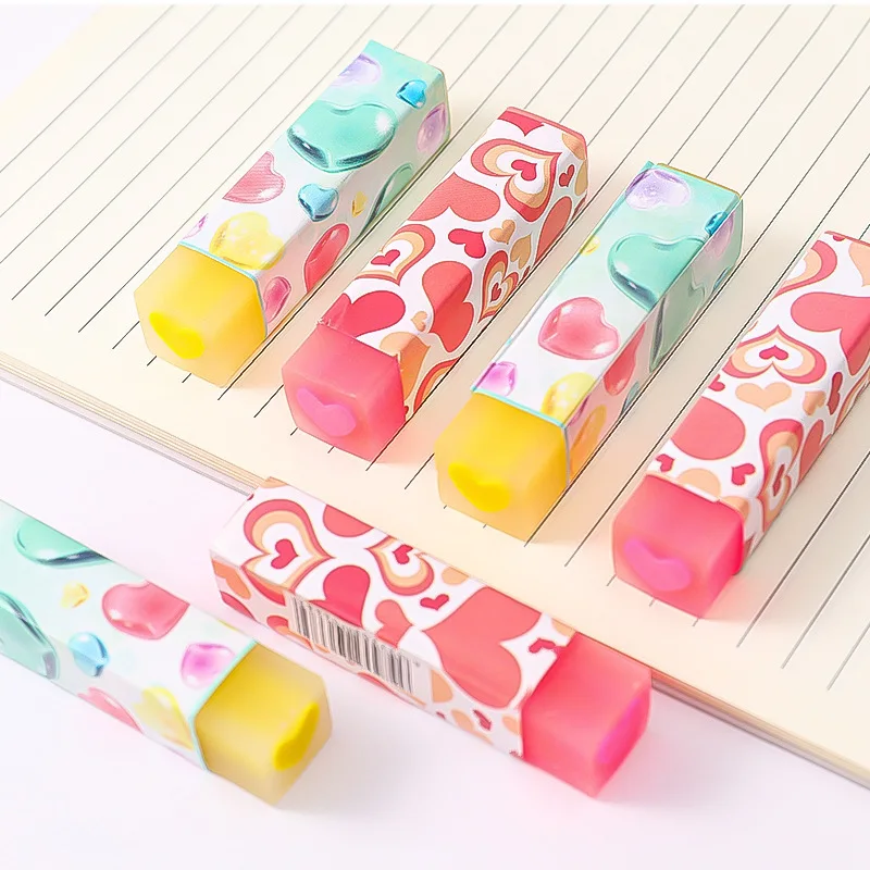 3Pcs Kawaii Heart shape Rubber Erasers cute translucent Eraser Student Correction Tool Kids School Office Supplies Stationery