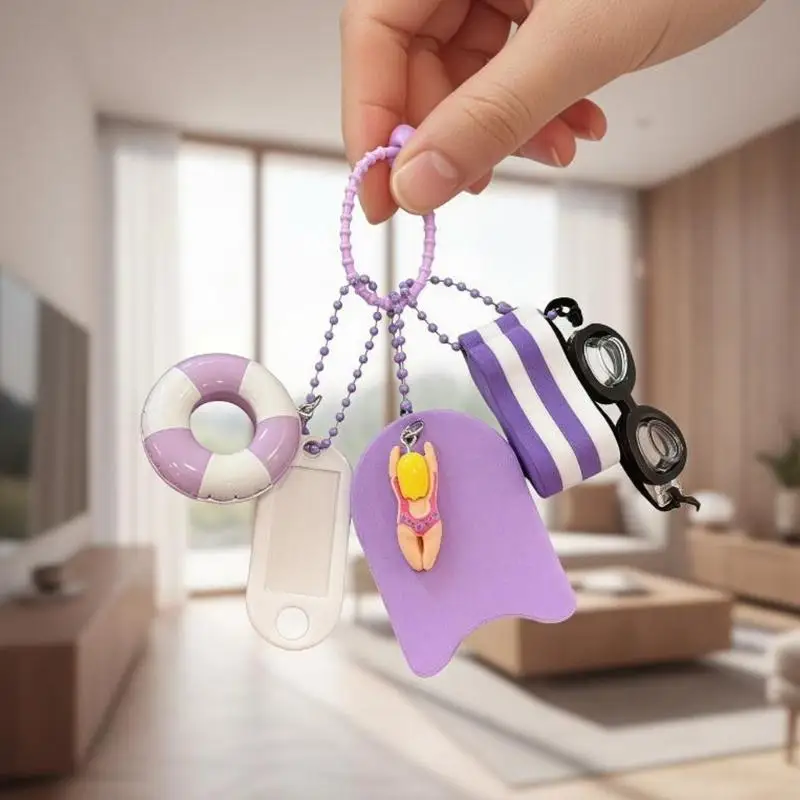 195C Swimmer Keychain Charm Mini Bag Charm, Swim Themed Hanging Accessory for Daily Carry, Keys, Backpacks and Bags