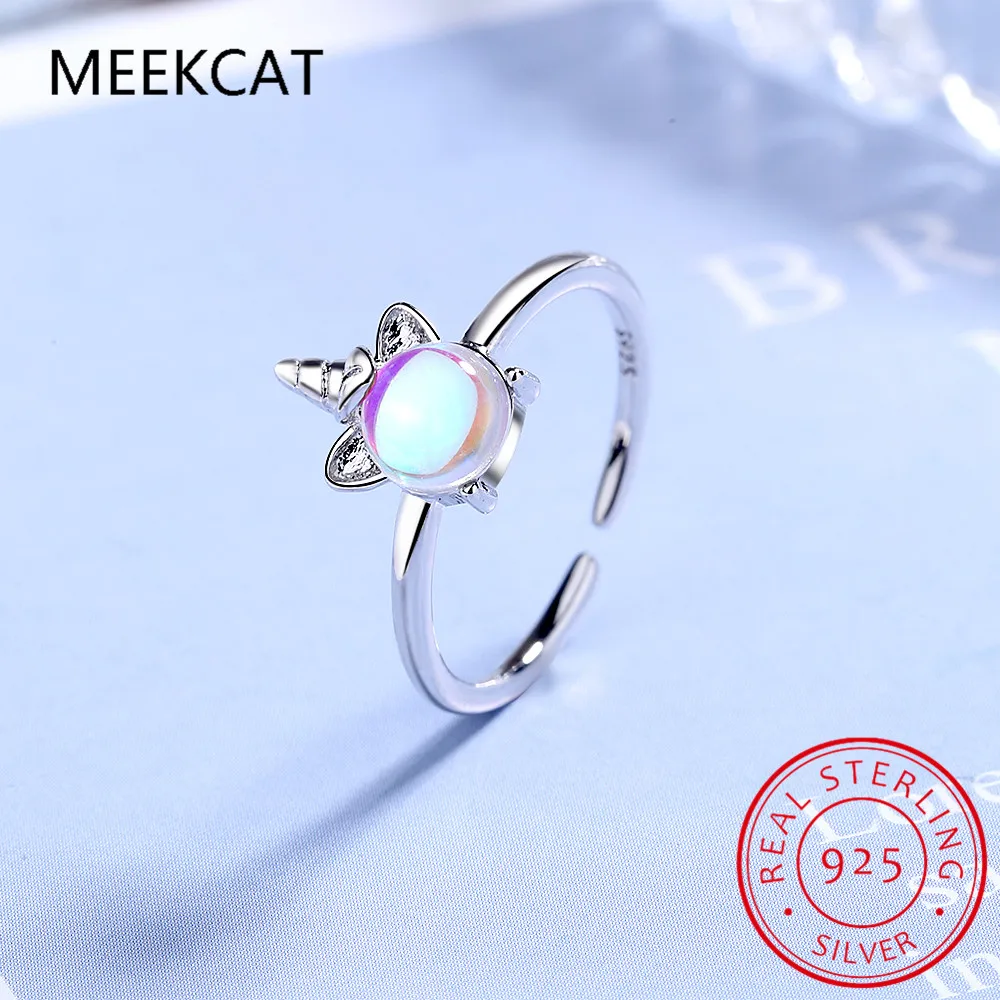 925 Sterling Silver New Woman Fashion Jewelry High Quality Color Crystal Zircon Unicorn Ring Adjustable Size Open Ring