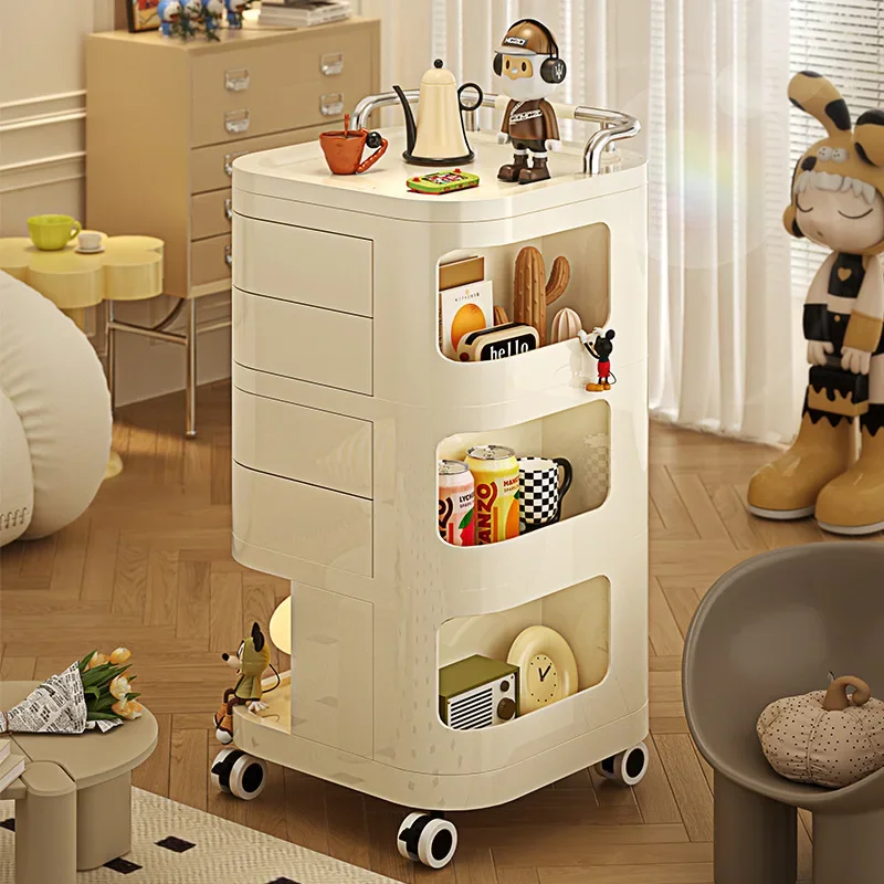 Nordic Wind Removable Rotating Snack Storage Rack Bathroom Cosmetics Storage Cart Multifunctional Bedroom Bedside Table