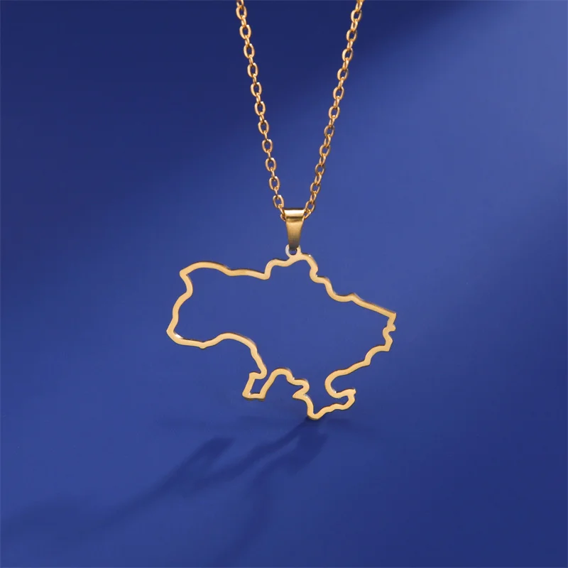 Mode Umriss Ukraine Karte Halskette Kette Halsband Hals Edelstahl Schmuck Ästhetische Halsketten Geschenke accesorios para mujer – Detail 26