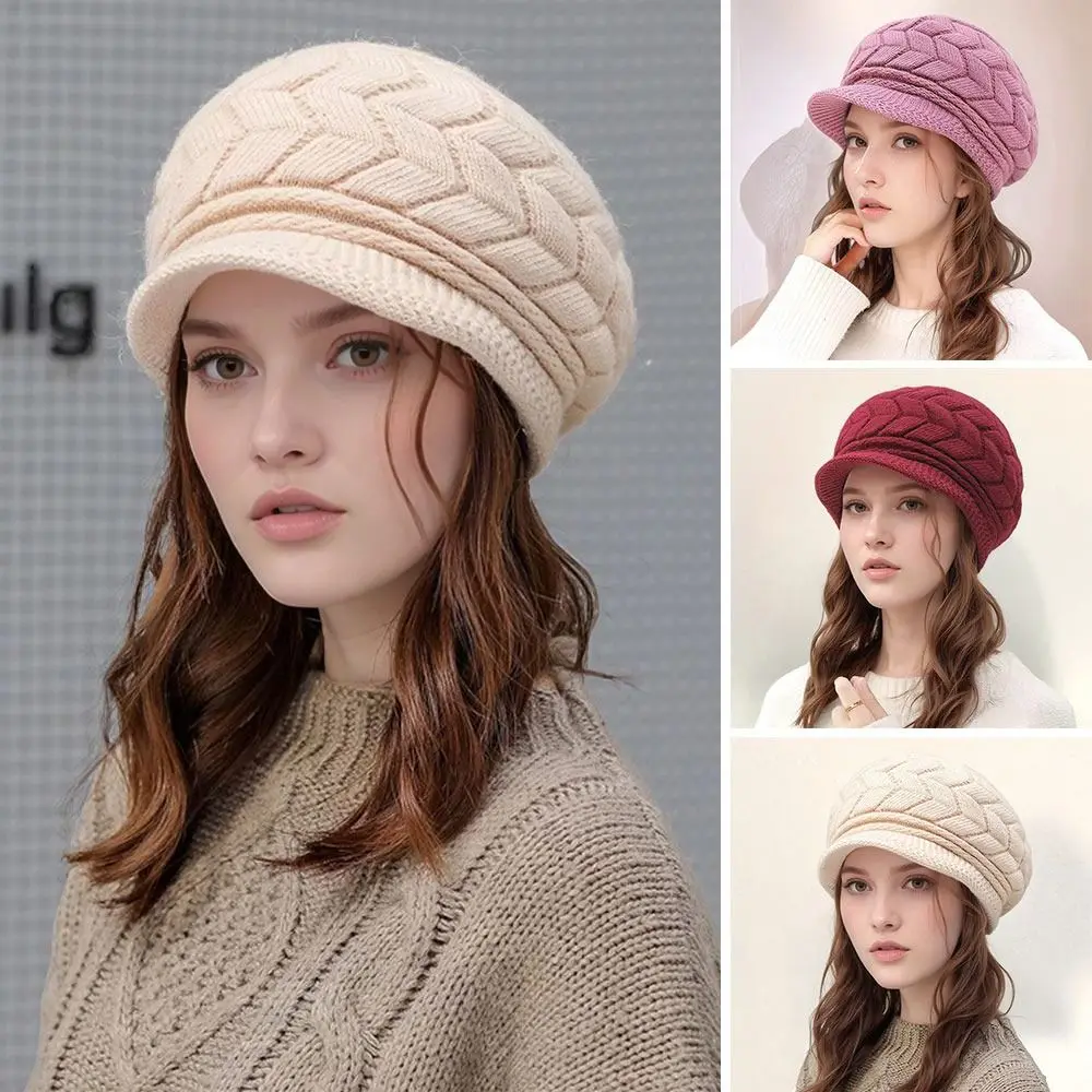 Women Winter Warm Hat Casual Fashion student Cap Sweet girl Hat Plush Thickened Fleece-Lined Warm Wool Christmas Gift