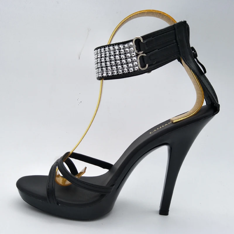 

LAIJIANJINXIA New PU Sexy Exotic Pole Dancing Shoes Summer Women Sandals 13CM High Heels Buckle Strap Size 34-46 N017