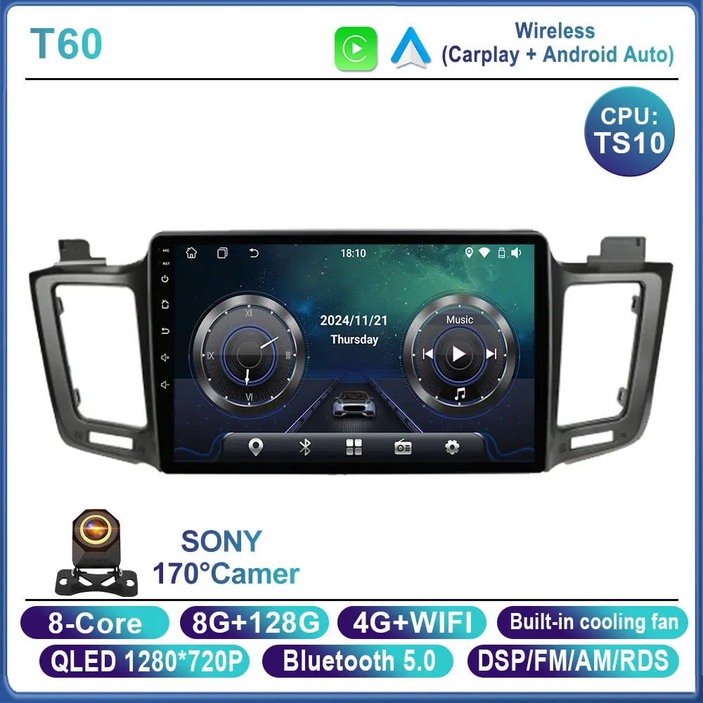 Android 14 autoradio voor Toyota RAV4 2014 2015 2016 2017 2018 LHD, touchscreen, Auto Carplay, DSP, GPS, QLED scherm, WIFI, geen 2Din DVD