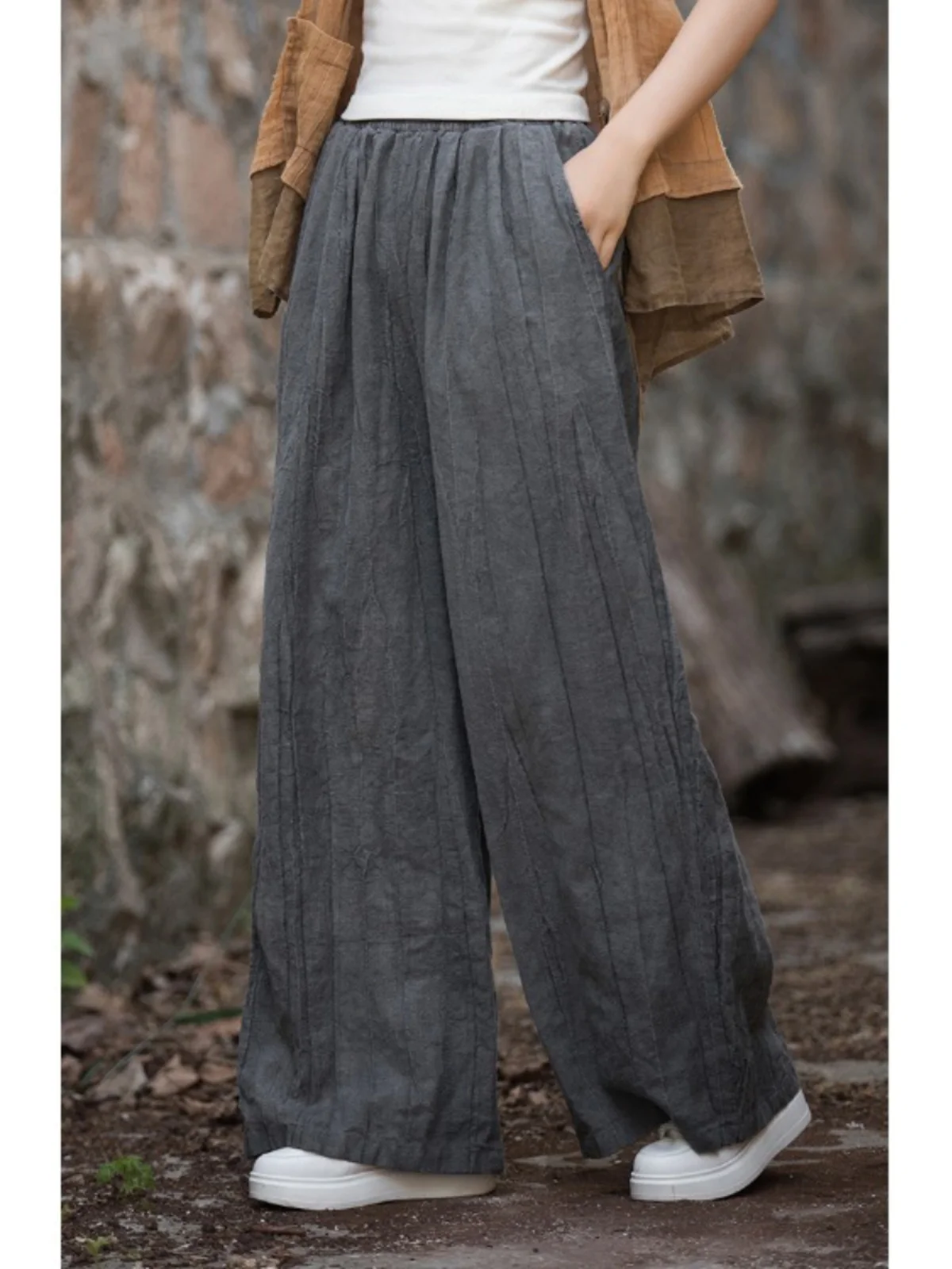 

Широкие брюки с высокой талией в стиле ретро, повседневные прямые брюки выцветшего цвета, женская одежда больших размеров, удобная длинная драпировка...