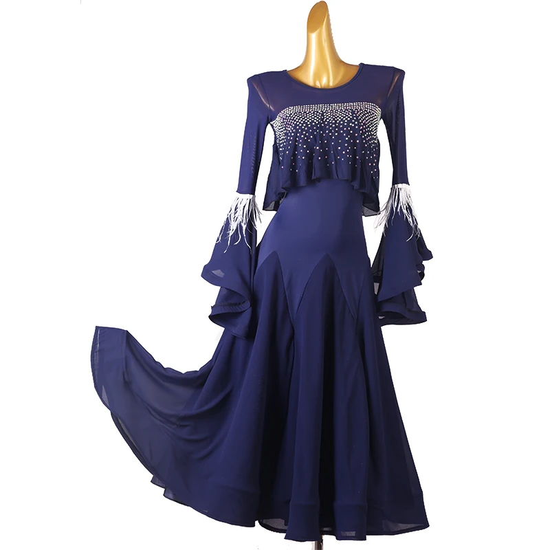 

Imitation Austrian Diamond Modern Performance Competition Social Dance National Standard Big Swing Dress Waltz Long Sleeve