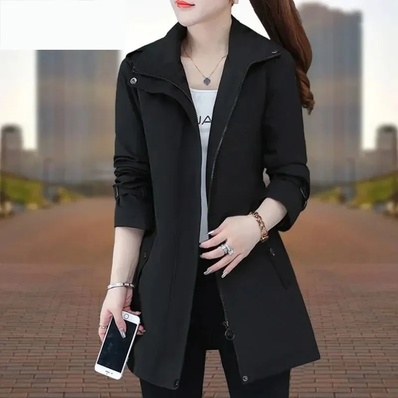 Spring Autumn Women Trench Coat New Mid Length Khaki Windbreaker Female Outerwear Casual Tops Basic Coats Gabardina Mujer 4XL