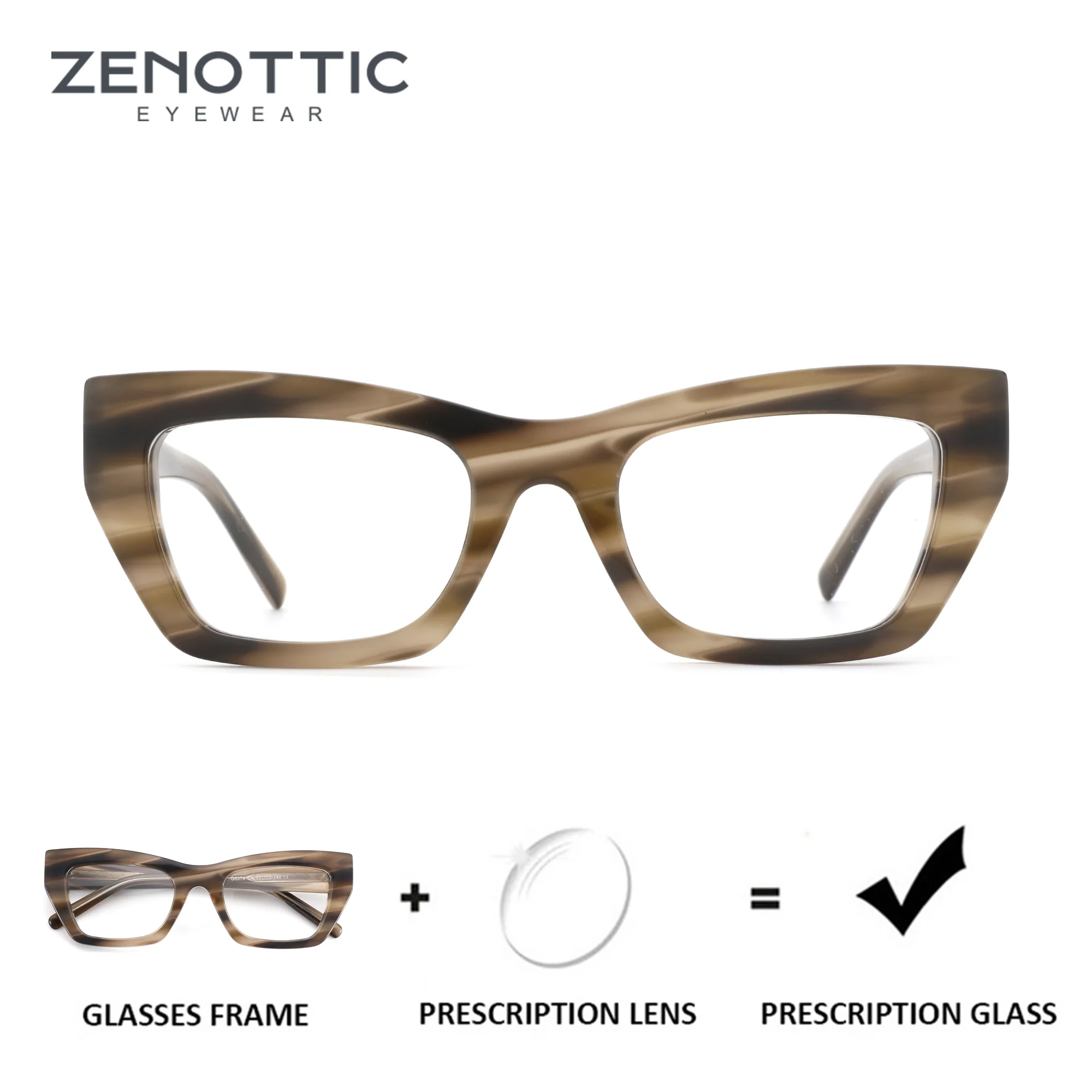 ZENOTTIC（L Size）Acetate Graduated Photochromic Multifocal Glasses Vintage Butterfly Myopia Lenses Woman