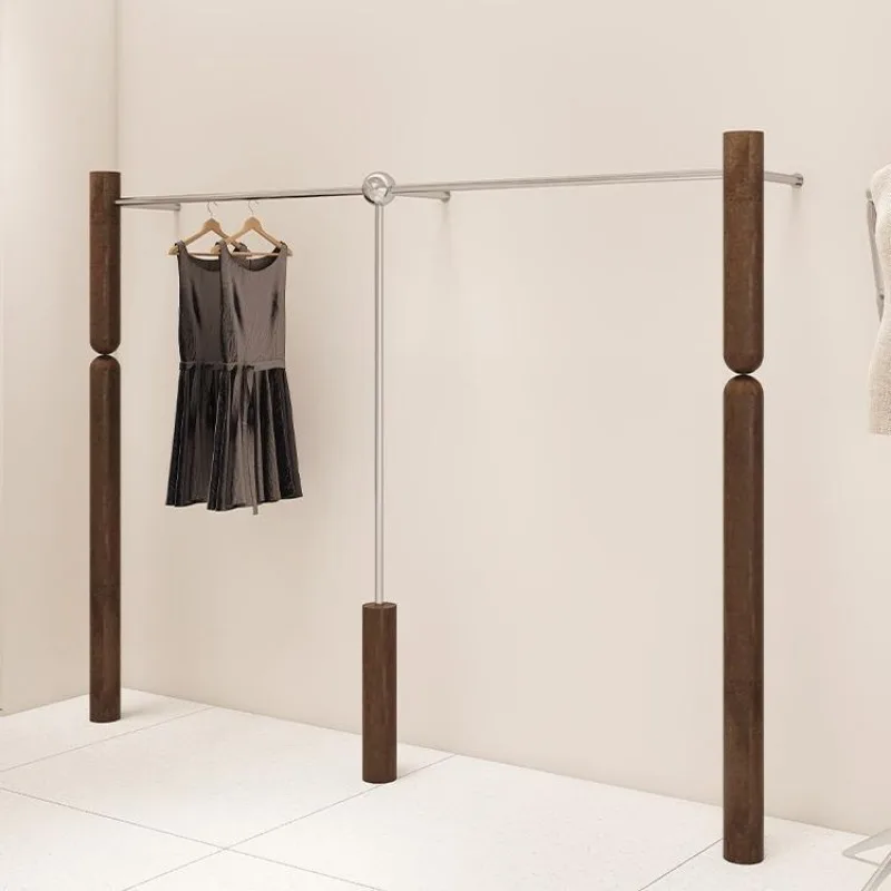 의류 매장 행거, 스테인리스 스틸 원목 벽걸이형 측면 행거, 바닥부터 천장까지 여성 의류 매장용