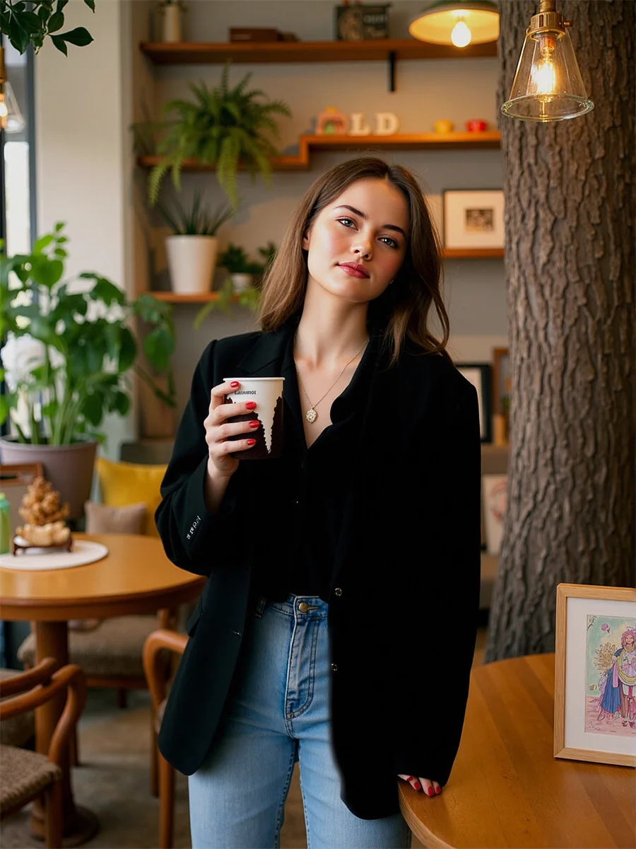 

Women'S Modern Blazers Black White Turn-Down Collar Diagonal Studded Napping  Dimensional Ruffled Sumemr Ready Cool