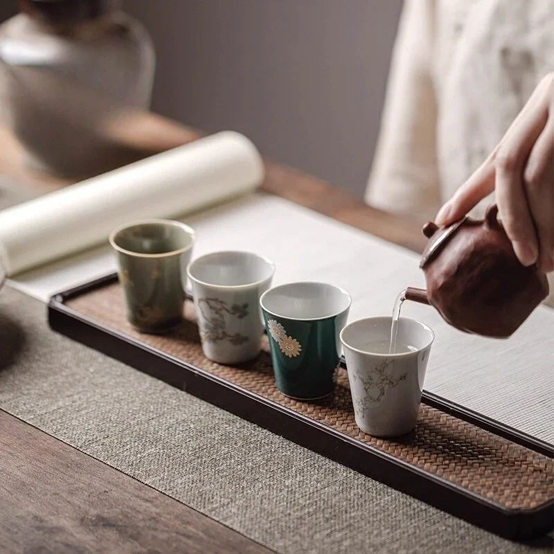 1Pcs Yue Kiln Celadon Antique TeaCup Personal Special Teacup Smell Cup KungFu TeaSet Tea Cover Bowl National Style Master Cup