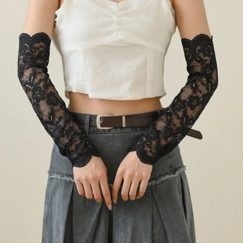 

Lace Arm Sleeve Sun Protection Sleeves for Women Men Summer Breathable Driving Glove Cover Anti-UV Driving Arm Sleeve Fingerless