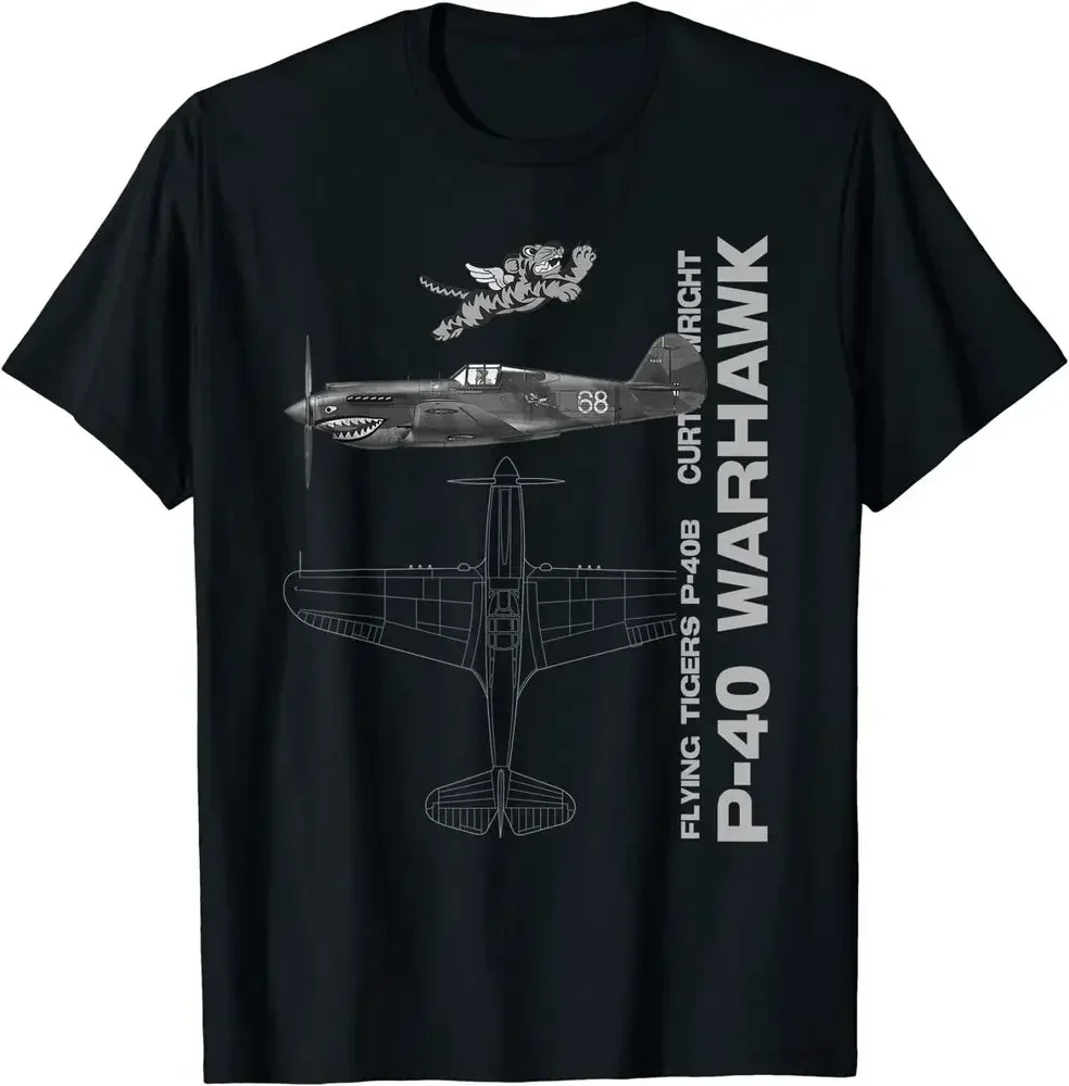 WWII Fiying Tiger P-40 Warhawk Fighter T-Shirt 100% Cotton O-Neck Summer Short Sleeve Casual Mens T-shirt Size S-3XL