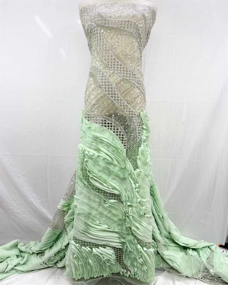 

Luxury Luxury African French Tulle Lace Fabric High Quality Beaded Nigerian Sequins Lace Fabric for Wedding Dress Sewing