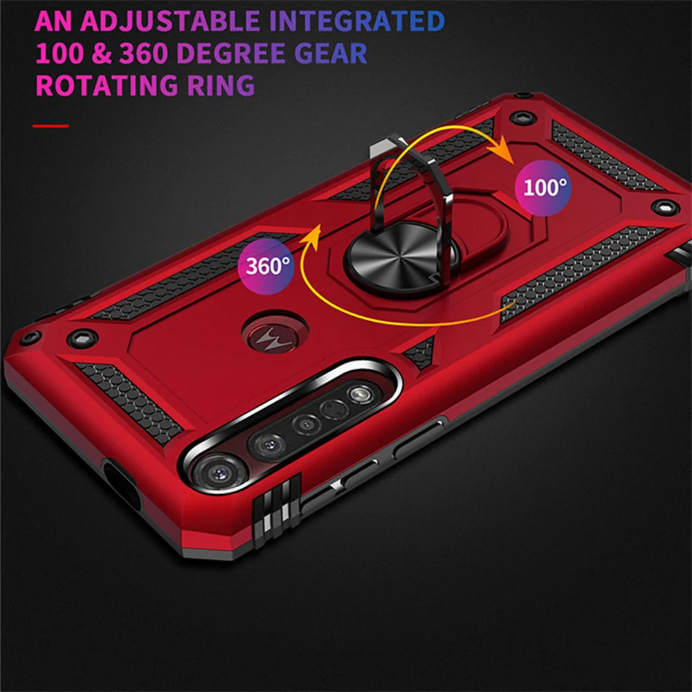MOTO One macro Armor Shockproof Case For Motorola Moto G8 Plus Play Bumper Hybrid Case For MOTO G8 Play One macro Ring Cover - Image 3