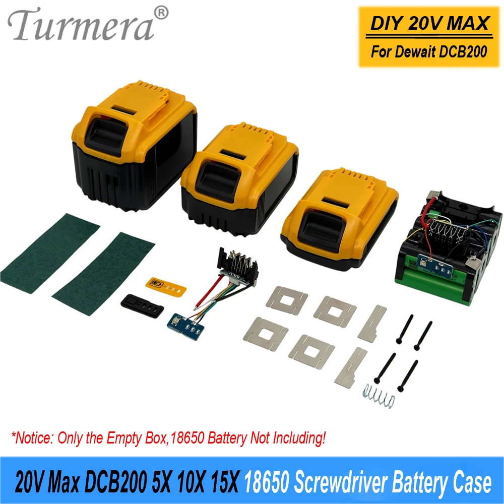 Turmera 20V Max DCB200 Series 5X 10X 15X 18650 Battery Case BMS Welding Nickel for Replace De Walt Cordless Tools Batteries Use