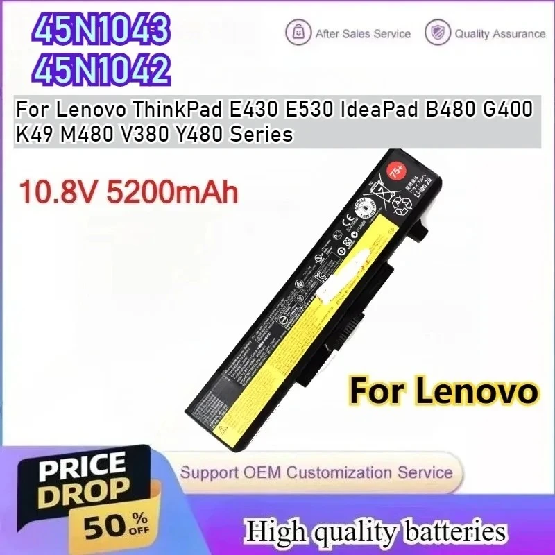 

45N1043 45N1042 10.8V 5200mAh 75+ Laptop Battery for Lenovo ThinkPad E430 E530 IdeaPad B480 G400 K49 M480 V380 Y480 Series