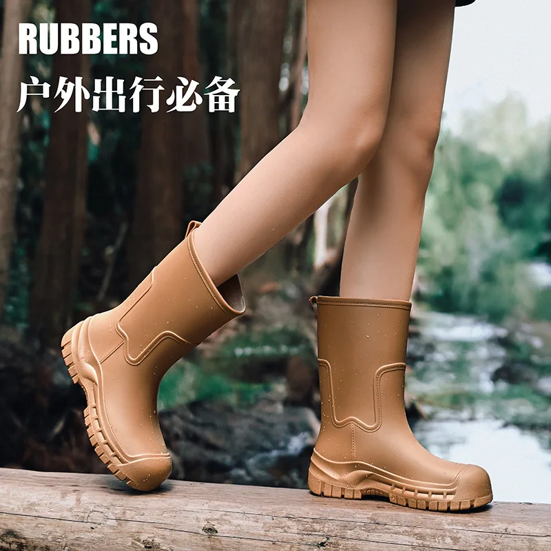 

2025 new women's rain boots Fashion mid-tube women rain boots Outdoor comfortable wear-resistant womens waterproof shoes 레인부츠 여성